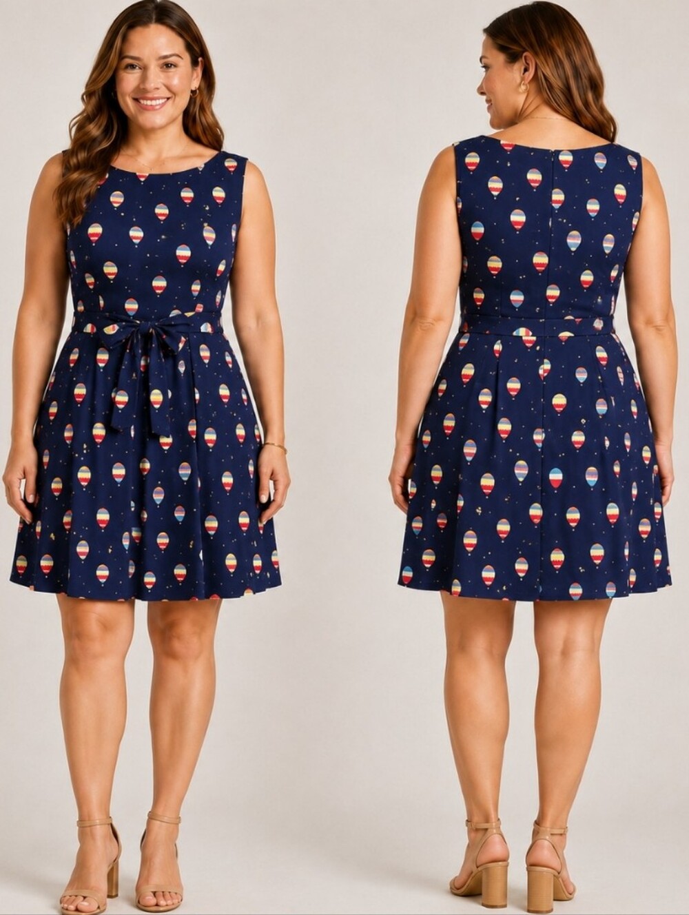 LA Soul Navy Hot Air Balloon Fit & Flare Tie Waist Dress L